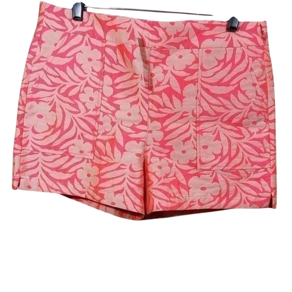 J.Crew Womens Neon Pink Floral Tropical Side Zip Shorts C6192 Size 10 NEW - Picture 2 of 8
